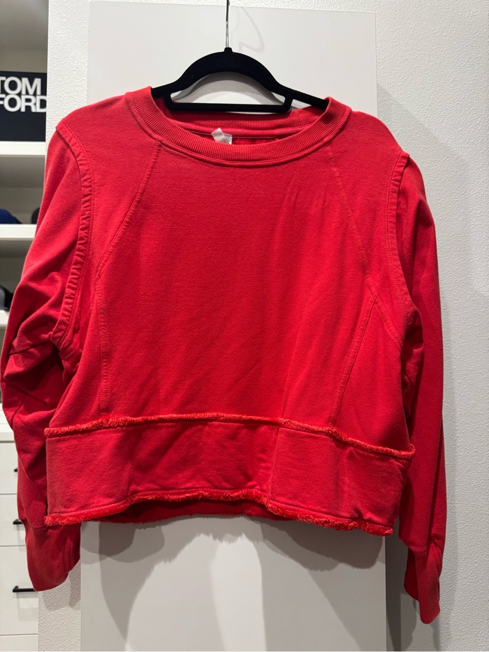 FP Movement by Free People Red Cropped Raw-Edge Crewneck Sweatshirt
